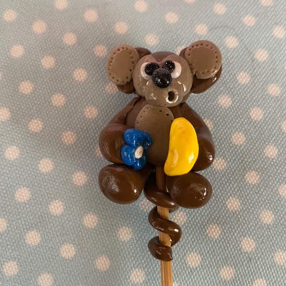 Handcrafted; Clay; Monkey; Plant Stick